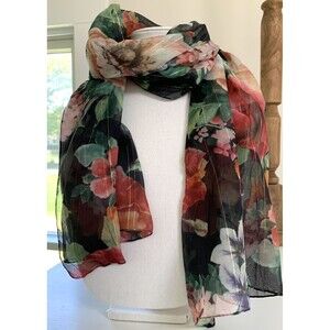 VTG Scarf Honey Rectangular Made in Italy Dark Floral Gold Polyester 62 X 14 in